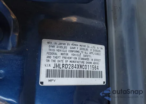 1998 Honda Cr-V Lx z USA, uszkodzony, nr VIN JHLRD284XWC011564